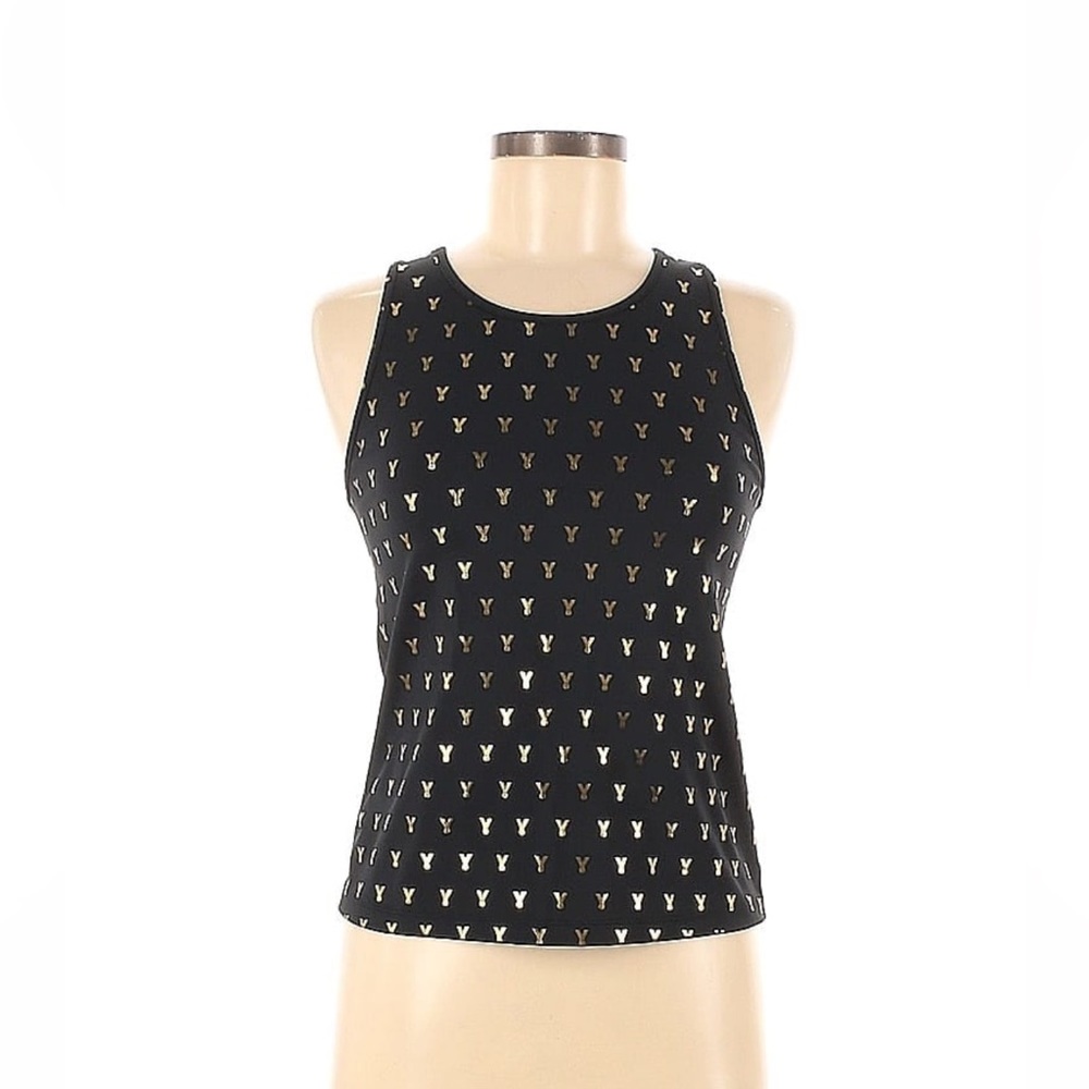 NWOT Oiselle Gold Mettle Crop Tank Black w/ Reflective Gold Foil Logos size 6